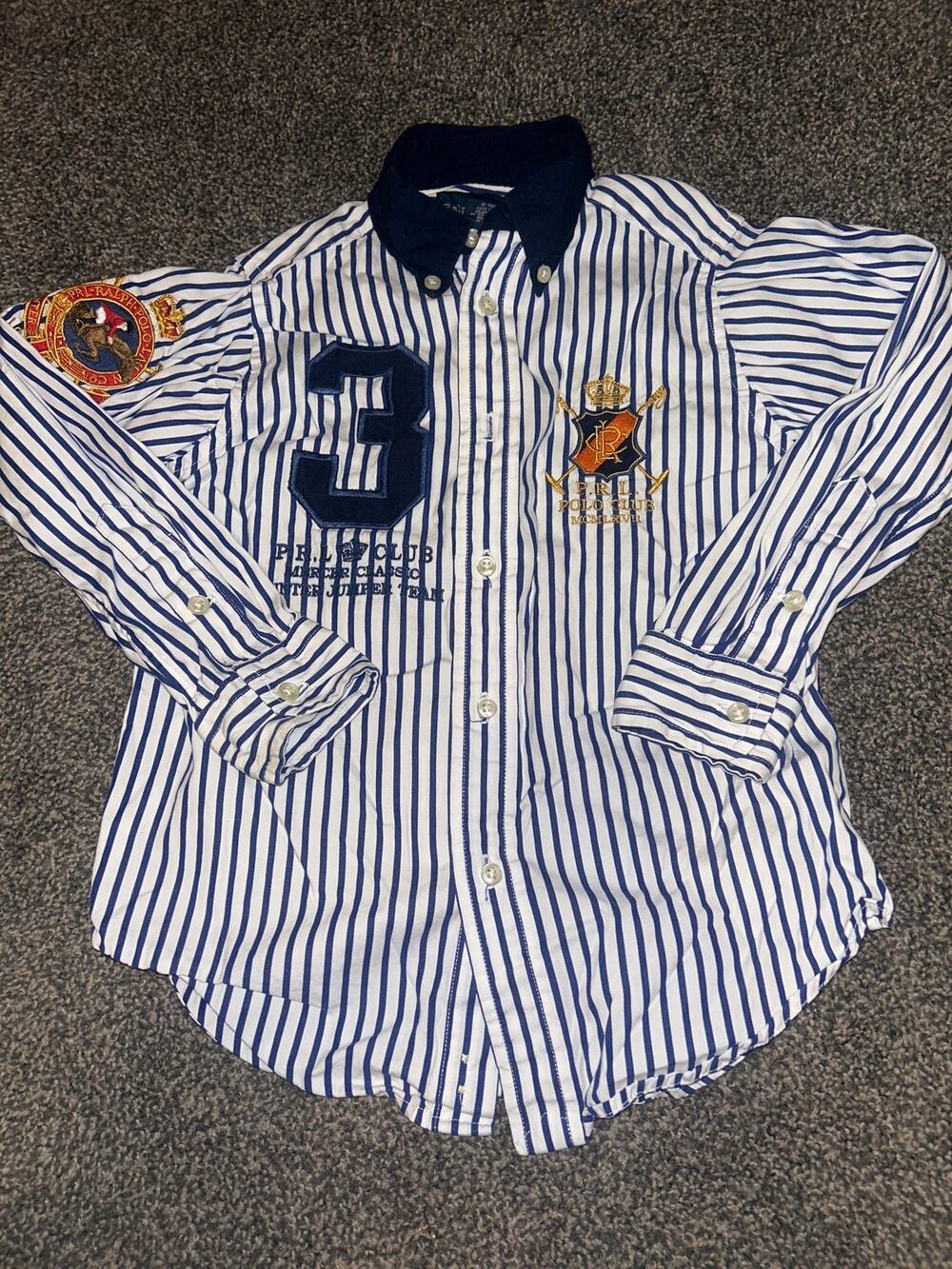 VTG Polo Ralph Lauren Mercer Classic Equestrian Crest Pinstriped toddler 4t
